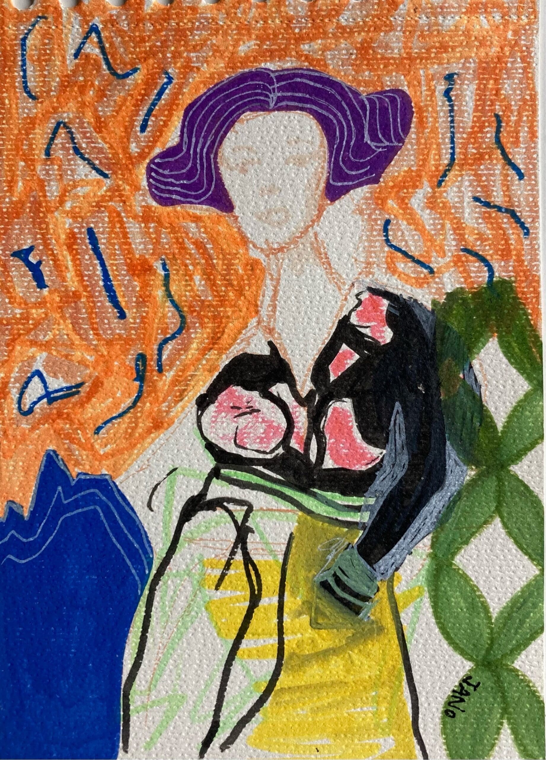Original Irish Drawing - Irish Art Abstract Figurative - Vinted A4 Mounted - Image 2