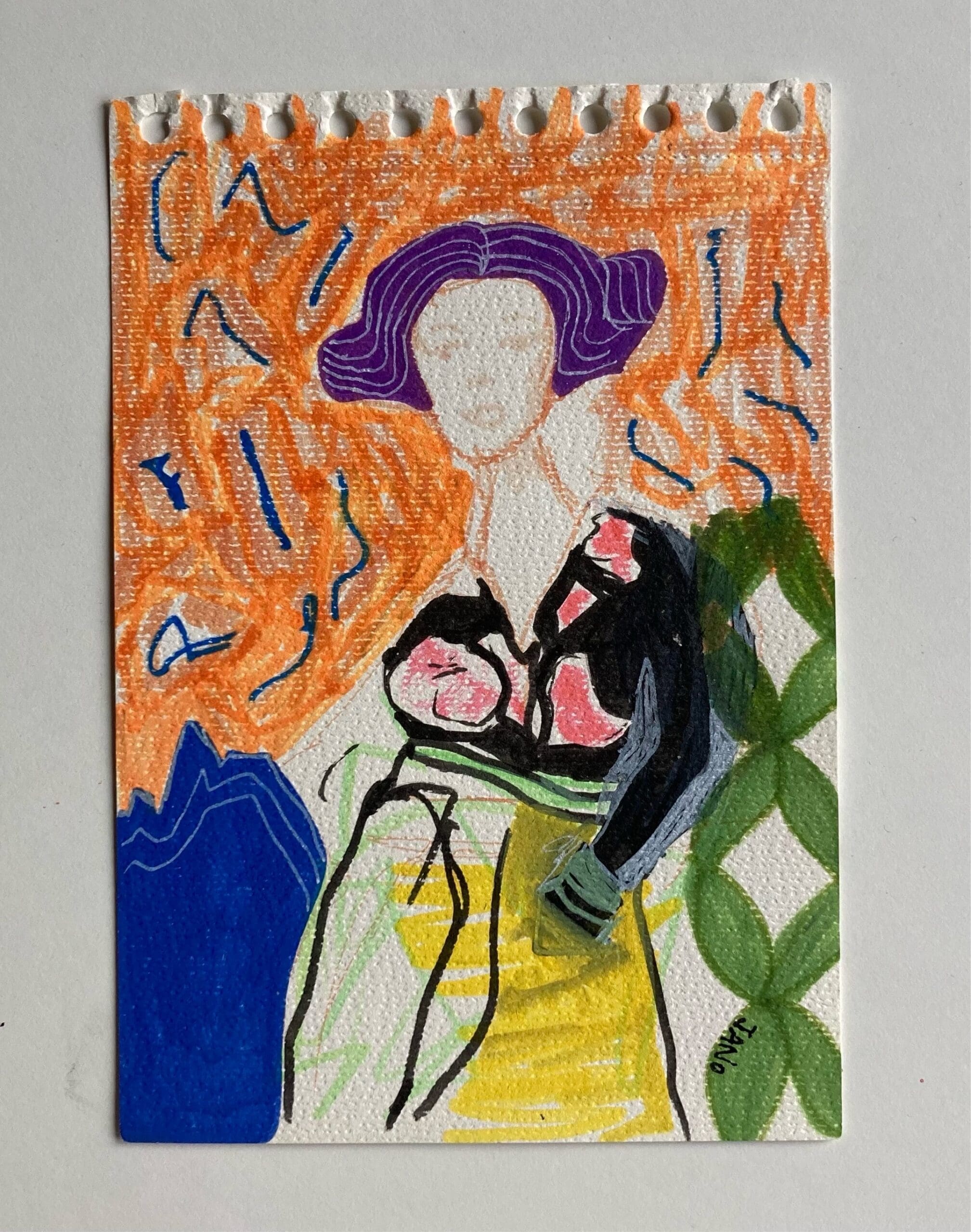 Original Irish Drawing - Irish Art Abstract Figurative - Vinted A4 Mounted - Image 3