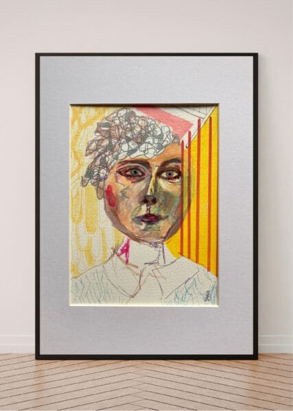 Original Irish Drawing - Irish Art Figurative Art - She Alwyas Wears A Suit A4 Mounted