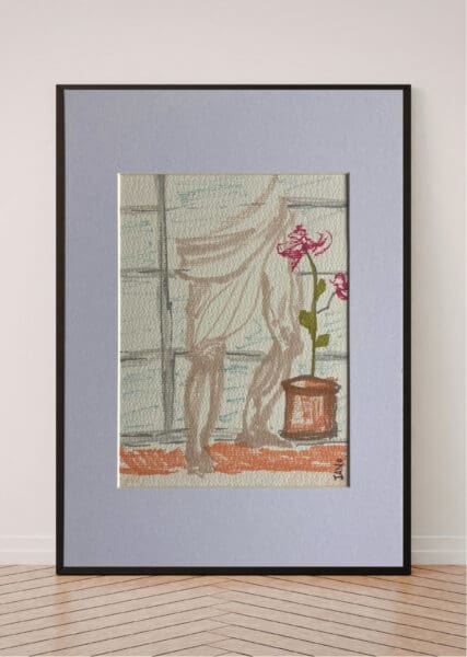 Original Irish Drawing - Irish Art - Window Dressing A4 Mounted