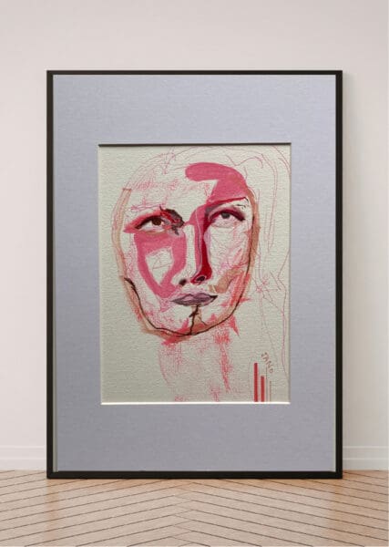 Original Irish Drawing - Irish Art Figurative Art - Movie Starlet A4 Mounted
