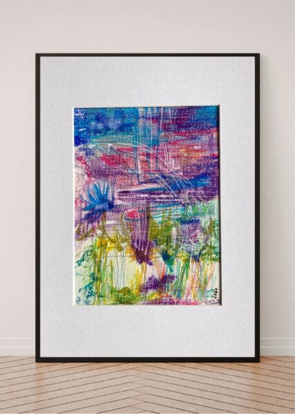 Original Irish Drawing - Irish Art Abstract Landscape - Bog Flowers A4