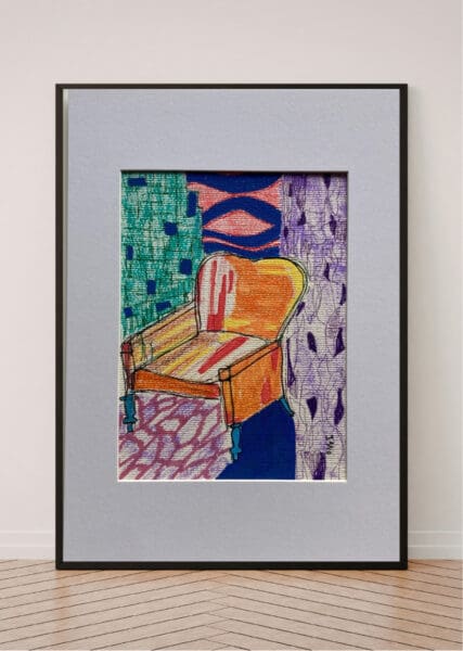 Original Irish Drawing - Irish Art - Interior Design - The Armchair of Knowledge A4 Mounted