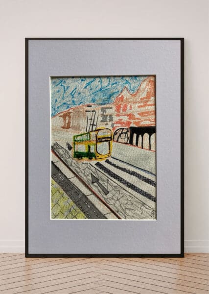 Original Irish Drawing - Irish Art -Dublin - Dublin City Route A4 Mounted