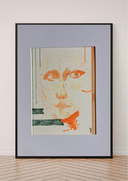 Original Irish Drawing - Irish Art Figurative Art - Paranoid Android A4 Mounted