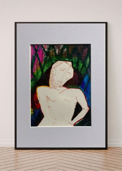 Original Irish Drawing - Irish Art Figurative Art - Figure in Diamonds A4 Mounted
