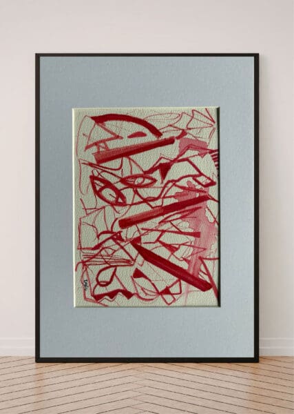 Original Irish Drawing - Irish Art Abstract Art - Installation in Red A4 Mounted