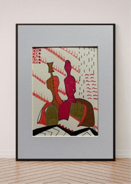 Original Irish Drawing - Irish Art Figurative Art - Waiting II - after Henry Moore A4 Mounted