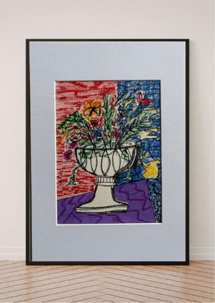 Original Irish Drawing - Irish Art - Floral, Fauvist - B and B Bouquet A4 Mounted
