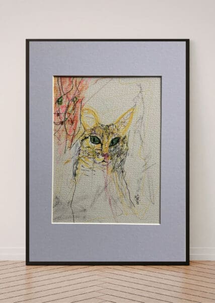 Original Irish Drawing - Irish Art Figurative Art - Copy Cat A4 Mounted