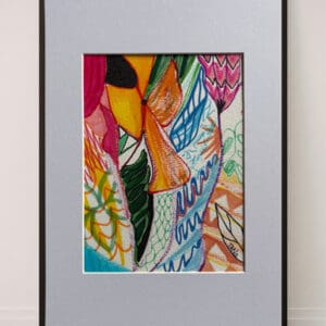 Original Irish Drawing - Irish Art - Floral, Fauvist - Floral Note A4 Mounted