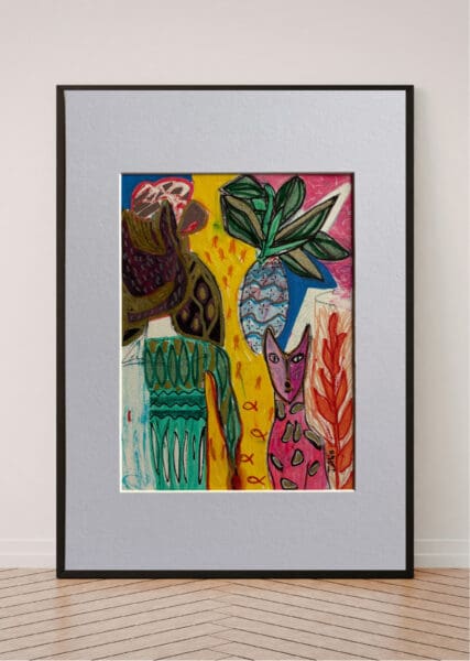 Original Irish Drawing - Irish Art - Cat, Animal - The Cat And The Jumper A4 Mounted