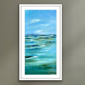 Beyond the Shore original Irish seascape painting in a white frame by Helen Condon