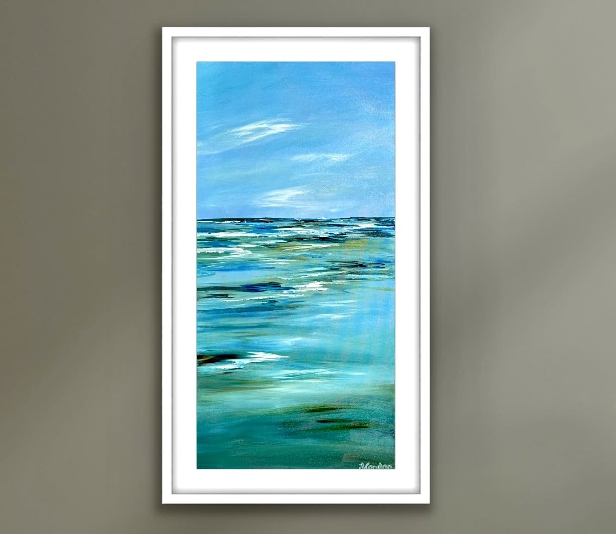 Beyond the Shore original Irish seascape painting in a white frame by Helen Condon