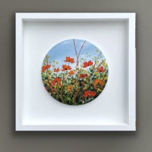 Bouquet of Poppies small original Irish painting in a white frame by Helen Condon