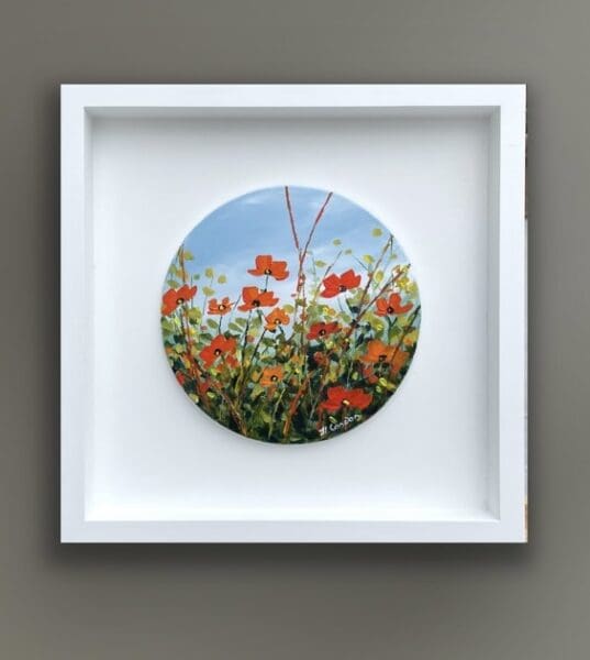 Bouquet of Poppies small original Irish painting in a white frame by Helen Condon