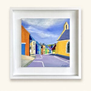 Eyeries Street View original Irish painting in a white frame by Helen Condon