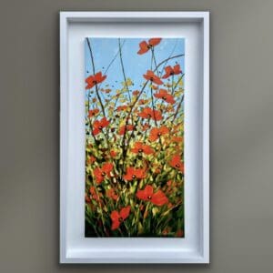 Our Gift original Irish poppy painting in a white frame by Helen Condon