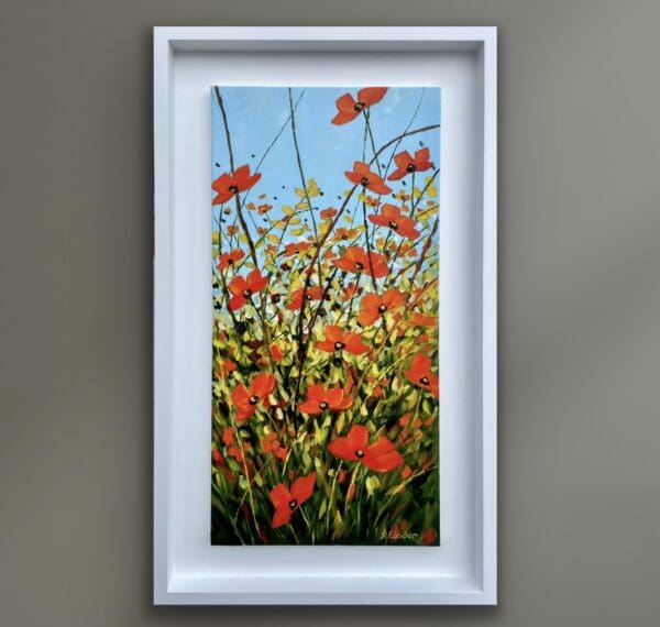 Our Gift original Irish poppy painting in a white frame by Helen Condon