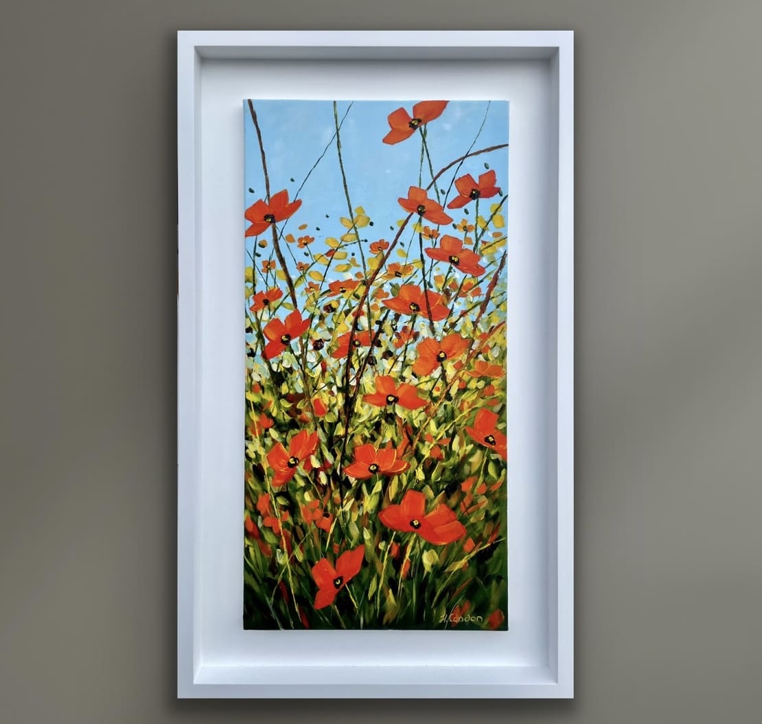 Our Gift original Irish poppy painting in a white frame by Helen Condon