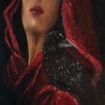 celtic, red, women, irish celtic, raven dubh, oil painting ravens