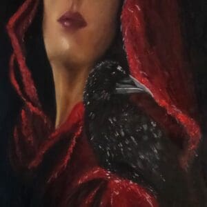 celtic, red, women, irish celtic, raven dubh, oil painting ravens