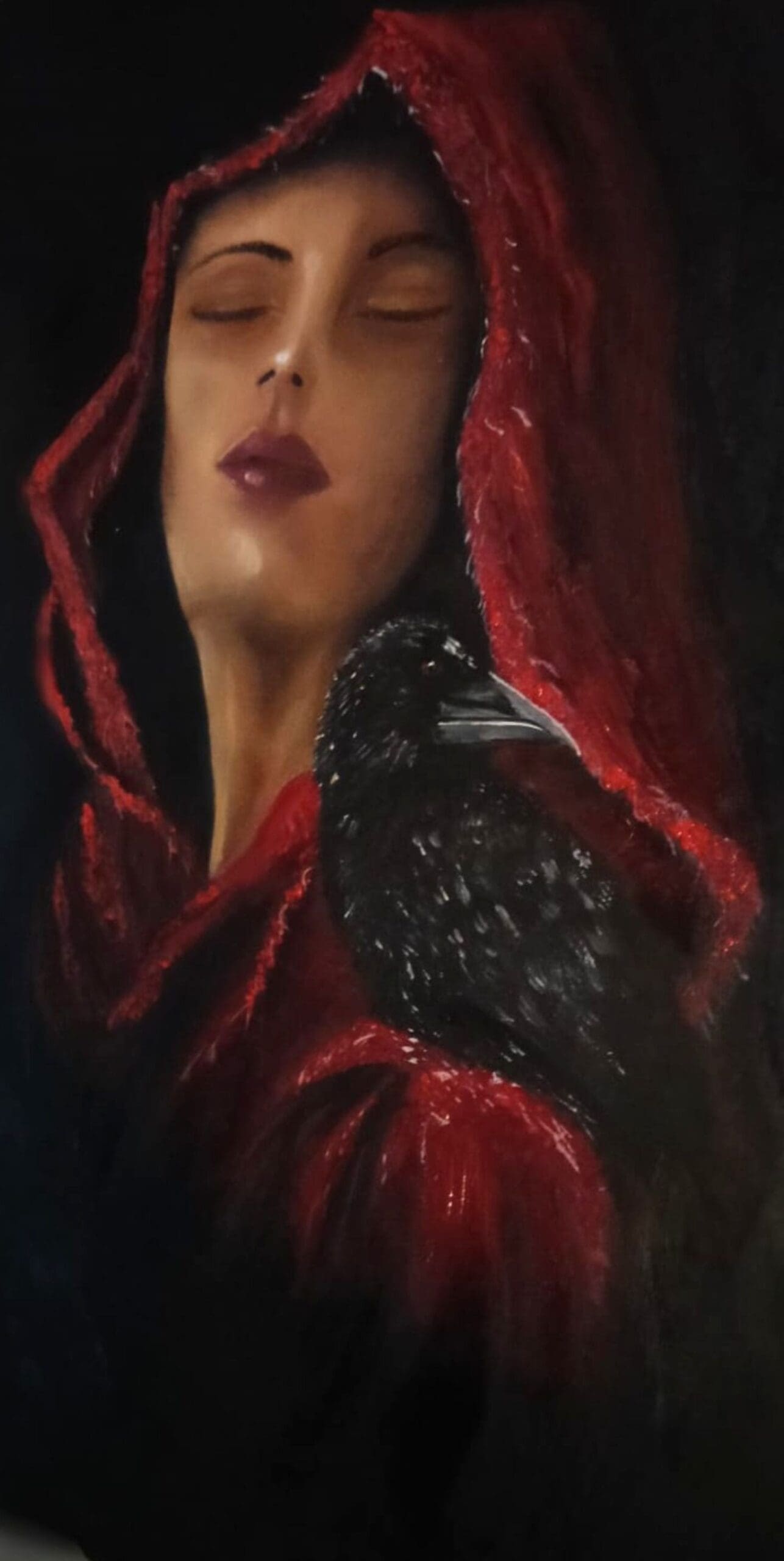 celtic, red, women, irish celtic, raven dubh, oil painting ravens