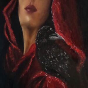 celtic, red, woman in red, portrait, Raven Dubh, raven, Gothic, Irish Celtic, women bravery