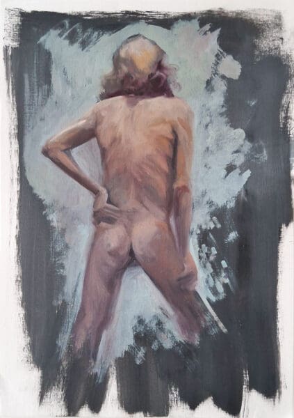 Original oil on paper life study, painted from the model.