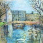 Galway cityscape drawing on wooden panel