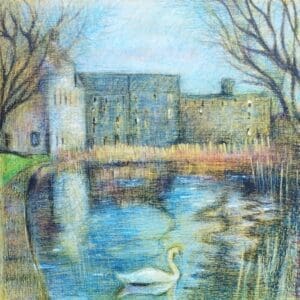 Galway cityscape drawing on wooden panel