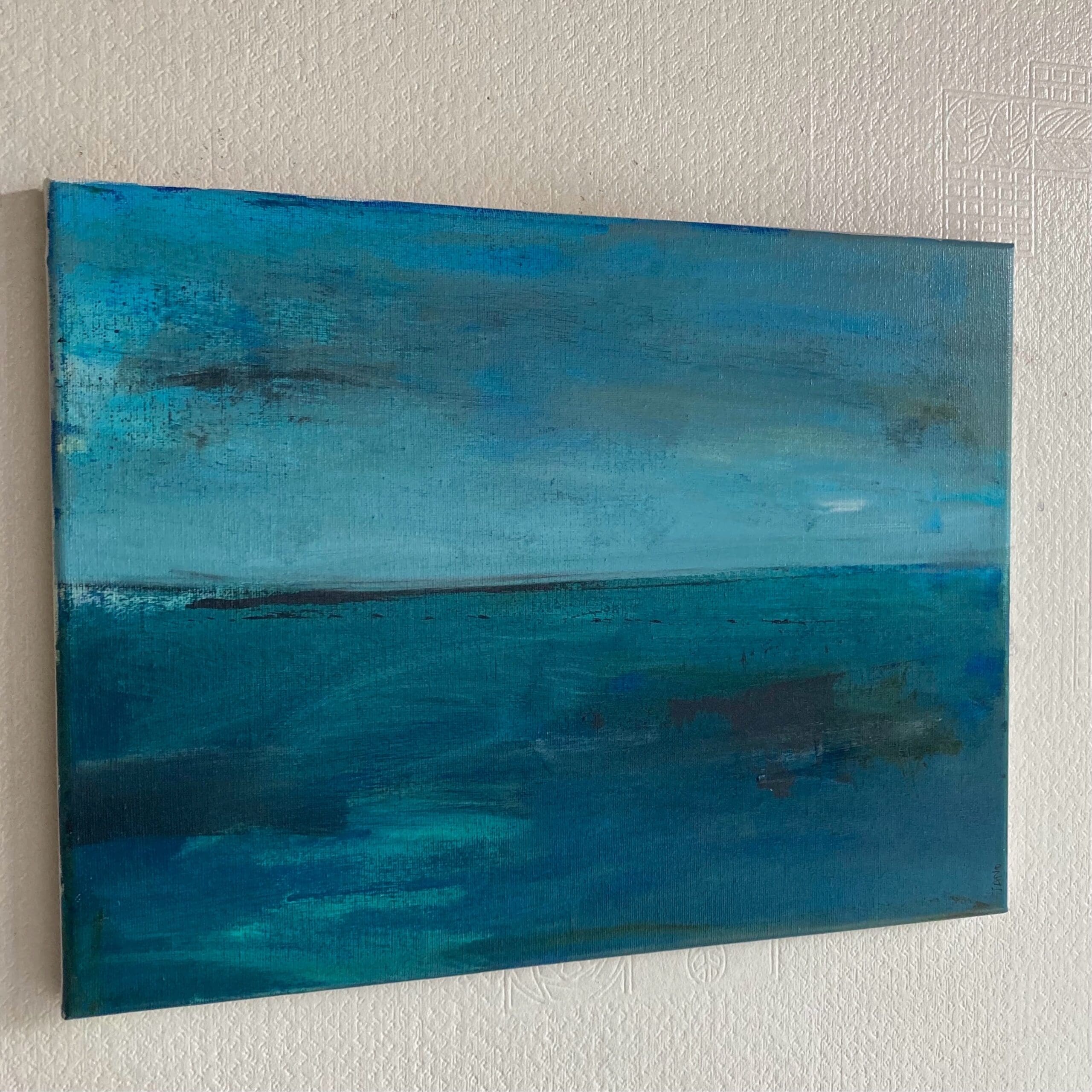 The Silent Blue (40cm) - Minimalist Seascape Cool Neutral Abstract Art - Image 3