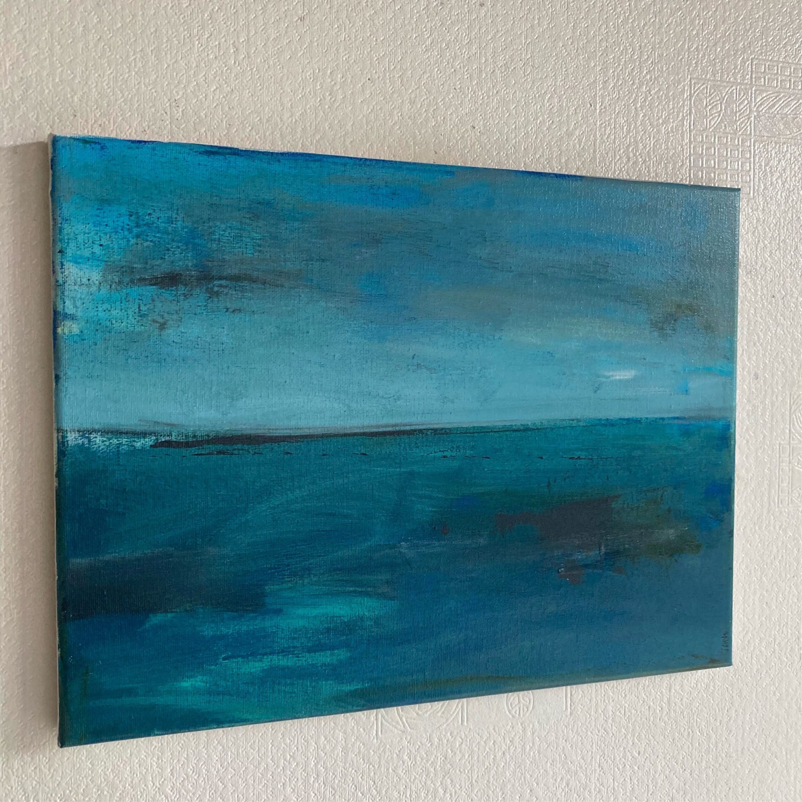 The Silent Blue (40cm) - Minimalist Seascape Cool Neutral Abstract Art - Image 4