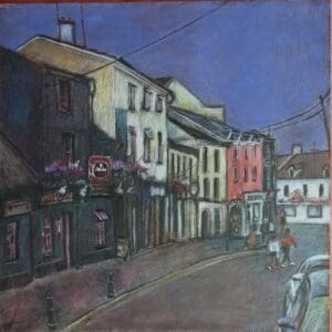 Galway cityscape drawing on wooden panel